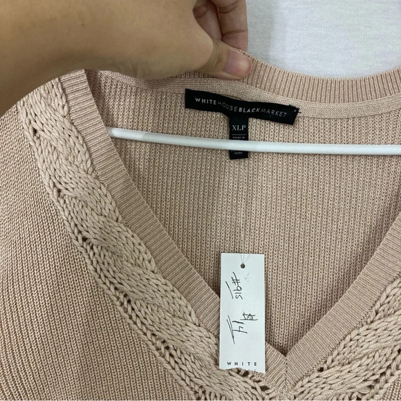 New White House Black Market Tan/Beige Cold Shoulder Soft Stretch Sweater XLP - Picture 4 of 9